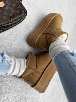 Botki damskie śniegowce MISTIC OLAVOGA karmelowe