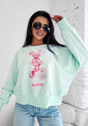 Bluza oversize z nadrukiem Mickey AZAELA OLAVOGA miętowa