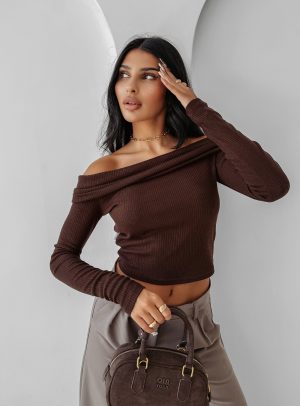 Bluzka dopasowana OLAVOGA CREAMED FOG czekoladowa