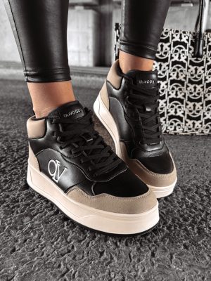 Buty sportowe sneakersy damskie CARMINE OLAVOGA beżowo-czarne